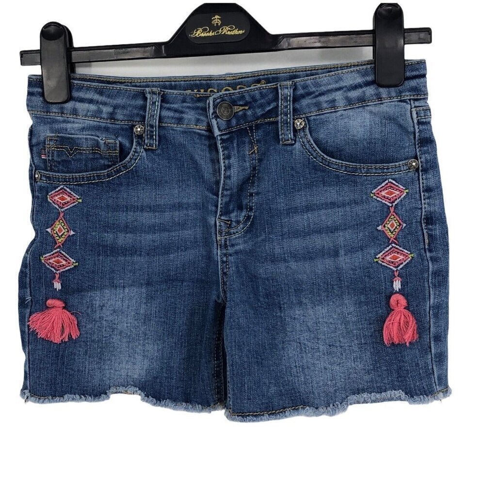 Vigoss Jean Shorts Girls Sz 16 Raw Hem Embroidered Denim 4" Inseam